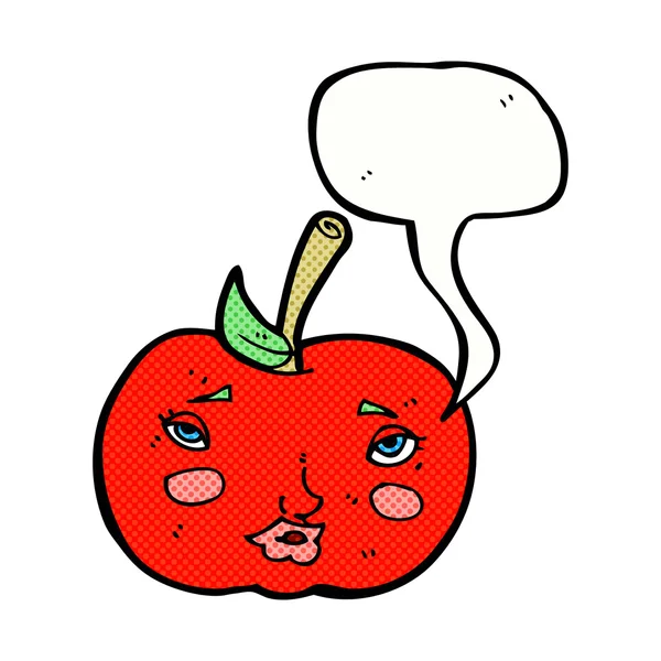 Manzana de dibujos animados con la cara con burbuja del habla — Vector de stock