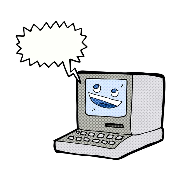 Cartoon old computer with speech bubble — Stock Vector