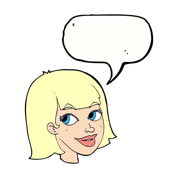 漫画の幸せな女性の顔でスピーチバブル — ストックベクタ