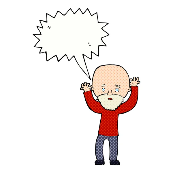 Καρτούν γενειοφόρος άνθρωπος πανικός με φούσκα ομιλία — Διανυσματικό Αρχείο