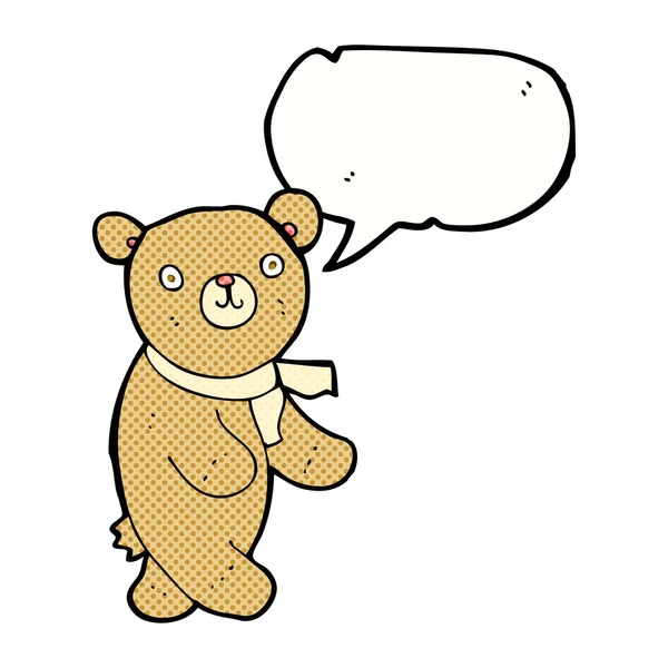 Bonito desenho animado ursinho de pelúcia com fala bolha — Vetor de Stock