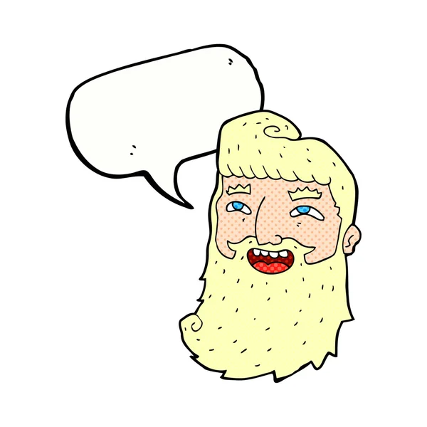 Hombre de dibujos animados con barba riendo con la burbuja del habla — Vector de stock