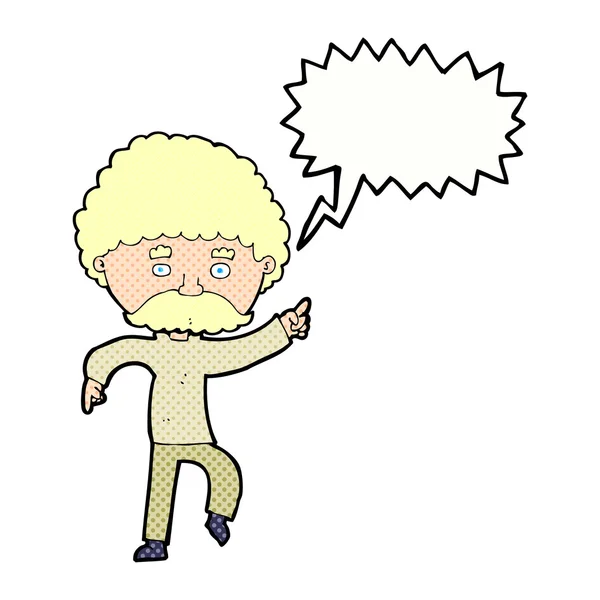 Cartoon seventies style man disco dancing with speech bubble — Stock Vector