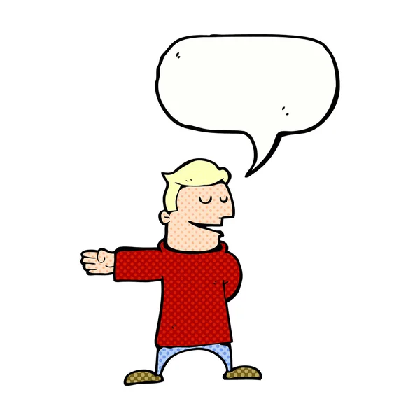 Cartoon man gebaren richting met spraakbel — Stockvector