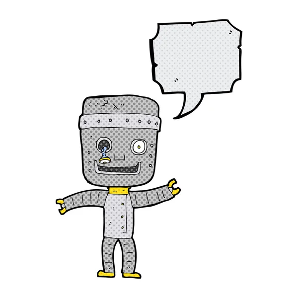 Kreslený legrační starý robot s hlasovou bublinou — Stockový vektor