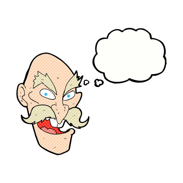 Cartoon velho homem mau rosto com bolha de fala — Vetor de Stock