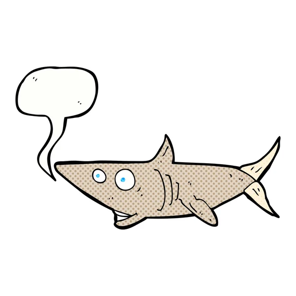Cartoon happy shark with speech bubble — Stock Vector