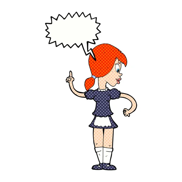 कार्टून वेटर्रेस भाषण बुलबुला के साथ आदेश बुला रहा है — स्टॉक वेक्टर