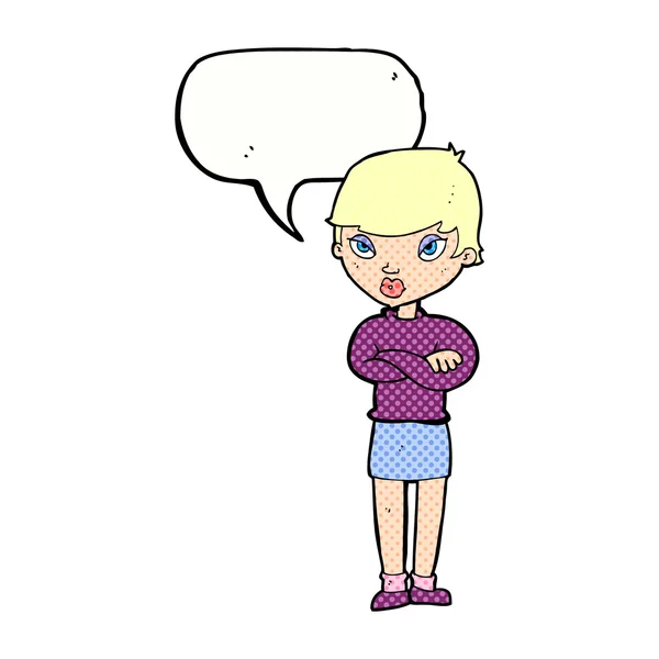 Cartoon irritado mulher com bolha de fala — Vetor de Stock