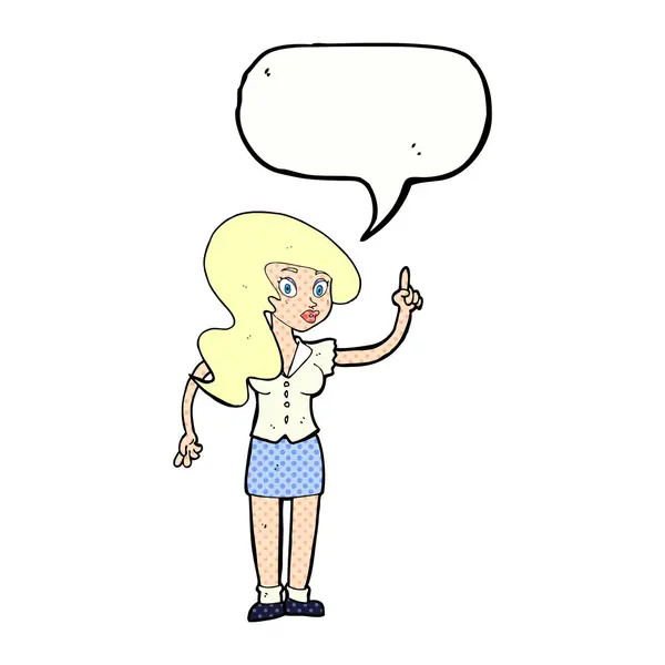 Cartoon pretty woman with idea with speech bubble — Stock Vector
