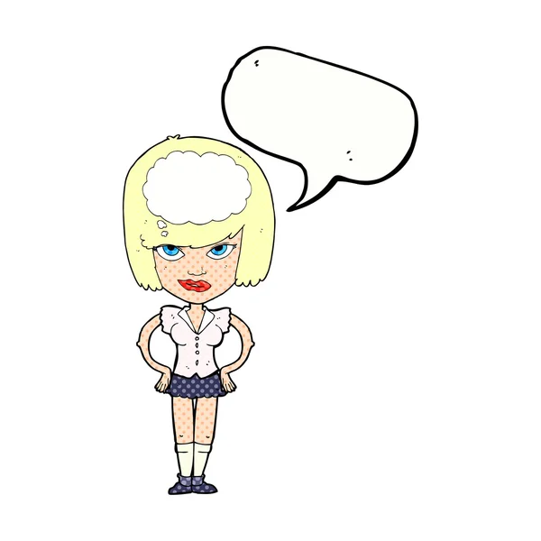 Mujer de dibujos animados pensando con la burbuja del habla — Vector de stock