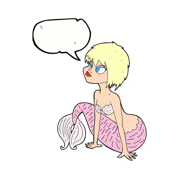Cartoon mooie zeemeermin met spraak zeepbel — Stockvector