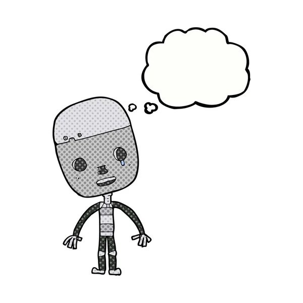 Καρτούν λυπημένο ρομπότ με φούσκα ομιλία — Διανυσματικό Αρχείο