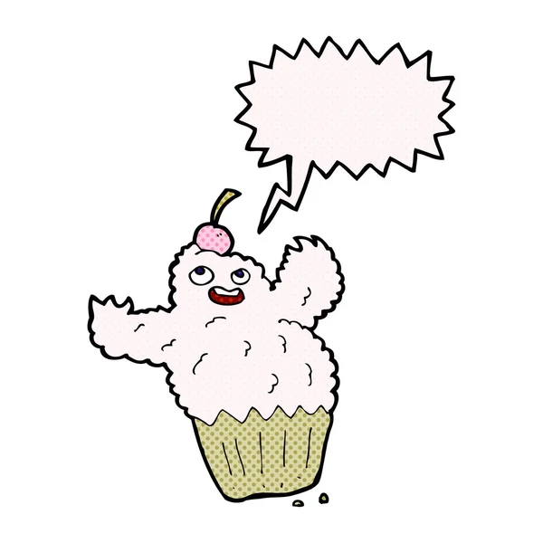 Tecknad cupcake monster med tal bubbla — Stock vektor