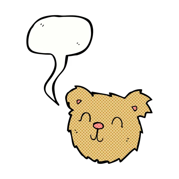 Desenho animado feliz ursinho rosto com bolha de fala — Vetor de Stock
