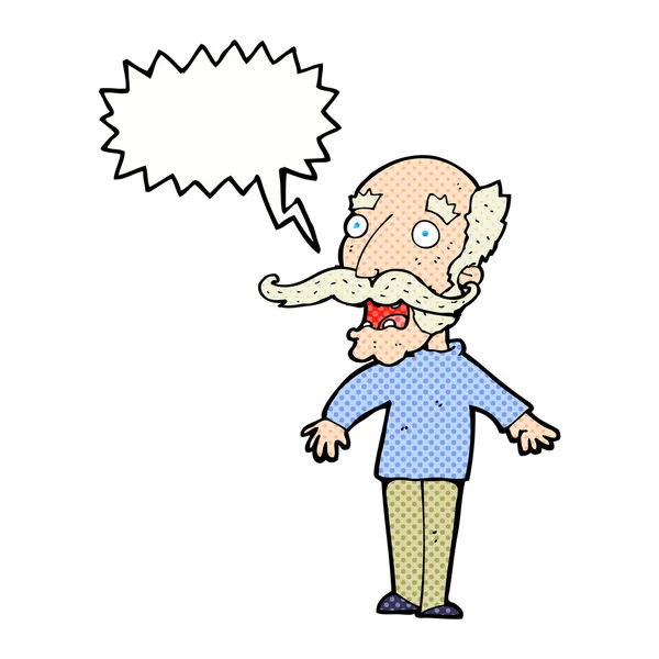 Cartoon old man gasping in surprise with speech bubble — Stock Vector
