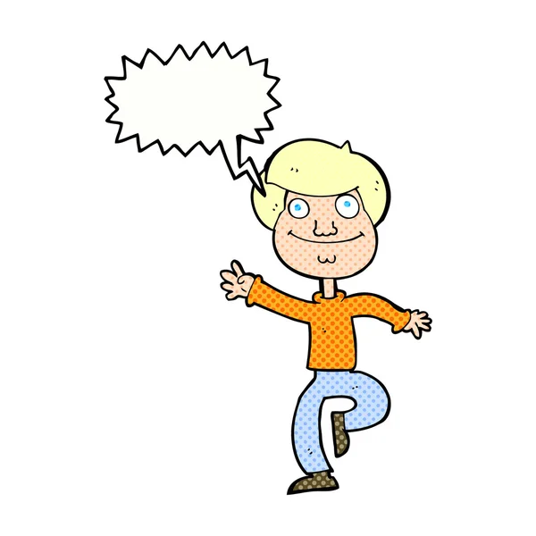 Hombre de dibujos animados bailando con burbuja del habla — Vector de stock