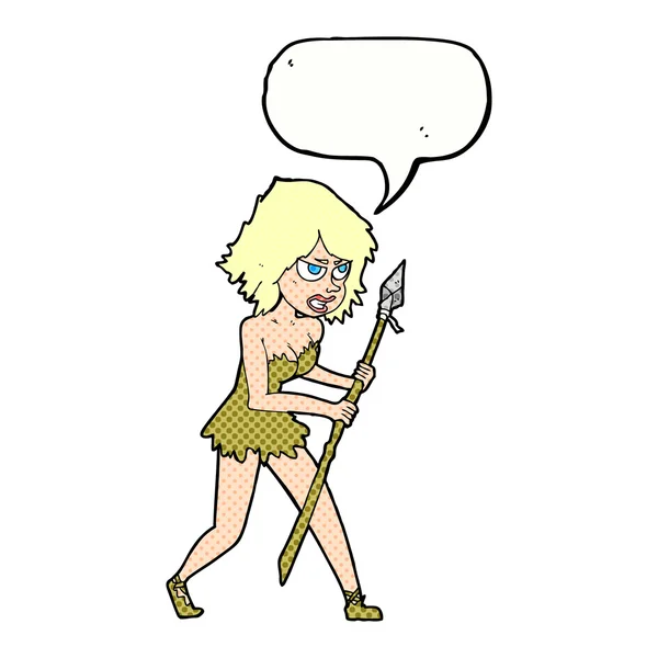 卡通人物洞穴女孩与言语泡沫 — 图库矢量图片