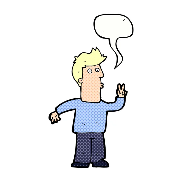 Cartoon homem dando sinal de paz com bolha de fala —  Vetores de Stock
