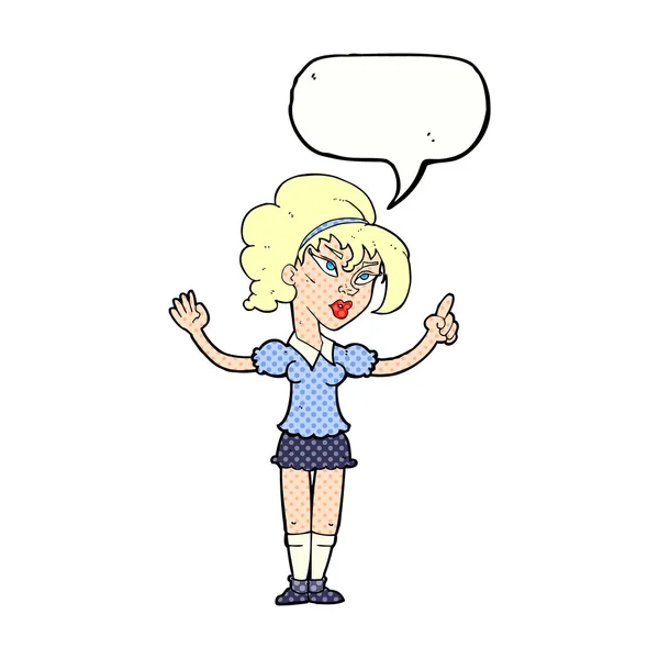 Cartoon vrouw met idee met tekstballon — Stockvector
