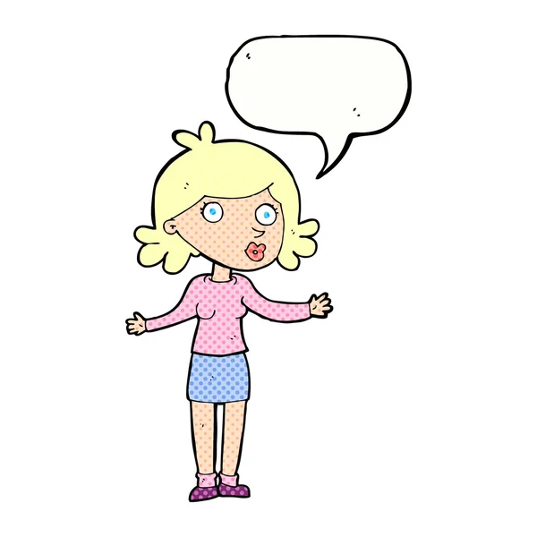 Cartoon confused woman with speech bubble — Stock Vector