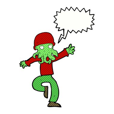 Konuşma baloncuklu uzaylı yaratık adam.