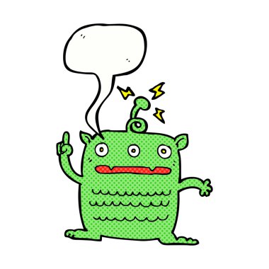 Konuşma baloncuğu olan garip bir uzaylı çizgi filmi.