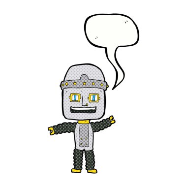 karikatür sallayan robot konuşma balonu ile