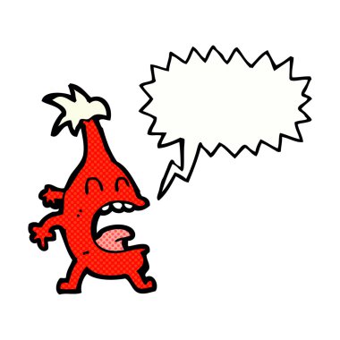 Konuşma balonu olan komik bir Noel yaratığı.