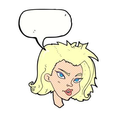 Konuşma baloncuklu bir kadın yüzü.