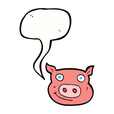 Konuşma balonlu domuz suratlı çizgi film.