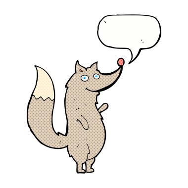 Konuşma baloncuğuyla kurt sallayan çizgi film.