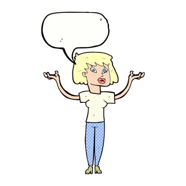 konuşma balonu ile el kadar tutan karikatür kadın