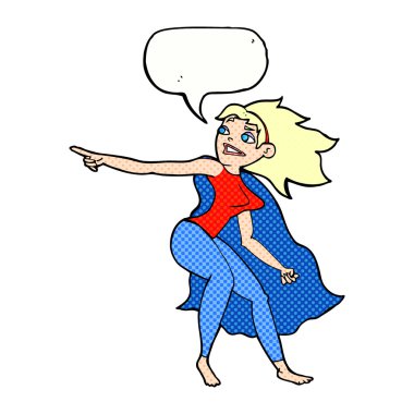 çizgi film süper kahraman kadın konuşma balonu ile işaret