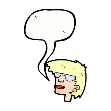 Konuşma baloncuklu gözlüklü kadın yüzü