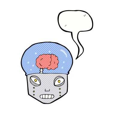 konuşma balonu kafasıyla ürkütücü robot çizgi film