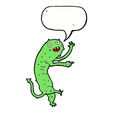 Konuşma baloncuğu olan küçük iğrenç bir canavar.