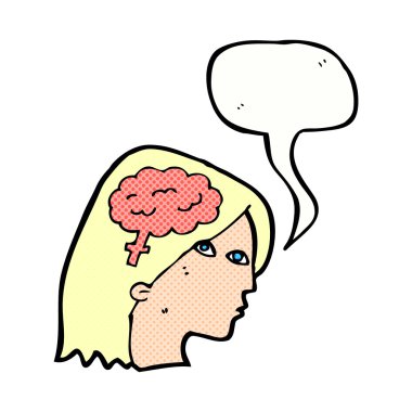 Konuşma baloncuklu beyin sembollü çizgi kadın kafası