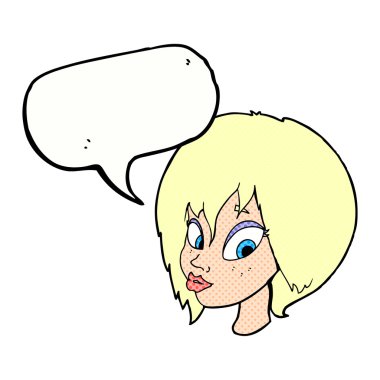 güzel kadın yüzü konuşma baloncuğuyla somurtuyor.