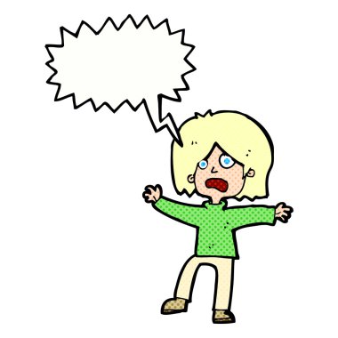 Konuşma baloncuğu olan mutsuz bir karikatür