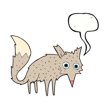 Konuşma balonlu komik bir kurt.