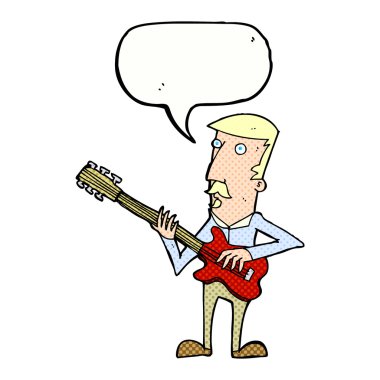 karikatürist konuşma balonuyla elektro gitar çalıyor.