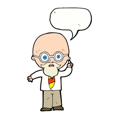 Konuşma baloncuklu çizgi film profesörü