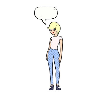 karikatür modern çekici kadın konuşma balonu ile