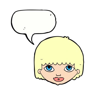 Konuşma baloncuklu bir kadın yüzü.