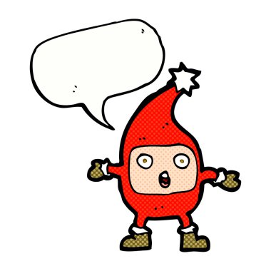 Konuşma balonu olan komik bir Noel yaratığı.