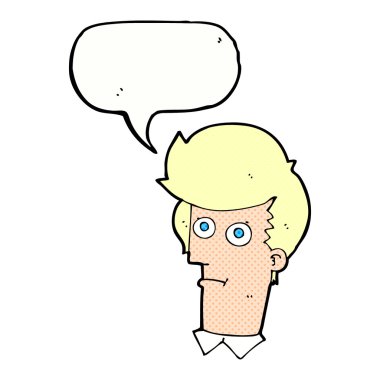 Konuşma baloncuğuyla bakan çizgi film.