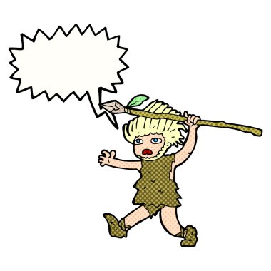 Konuşma balonu olan bir mağara adamı.