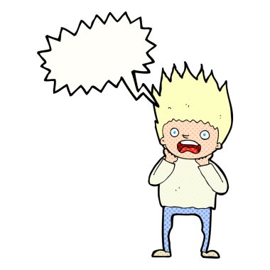 Çizgi filmci konuşma baloncuğuyla panikliyor.