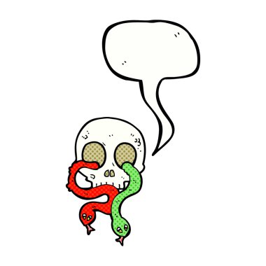 konuşma balonlu yılanlı kafatası